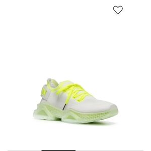 Philipp Plein Runner Iconic White With Neon Yellow/lime Knit Sneakers
